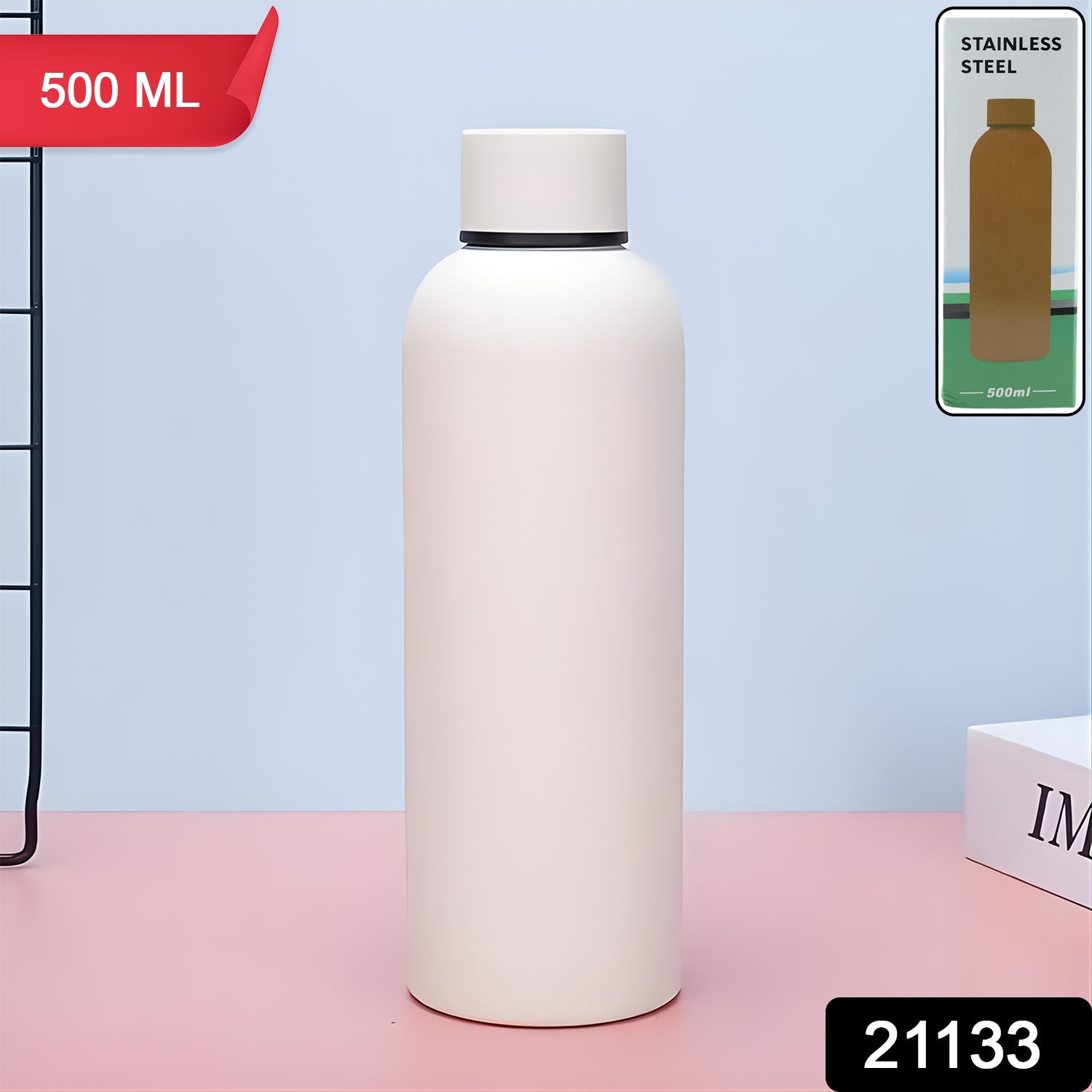 Stainless Steel Double Wall Vacuum-Insulated Drink Water (White / 500 ML Approx)