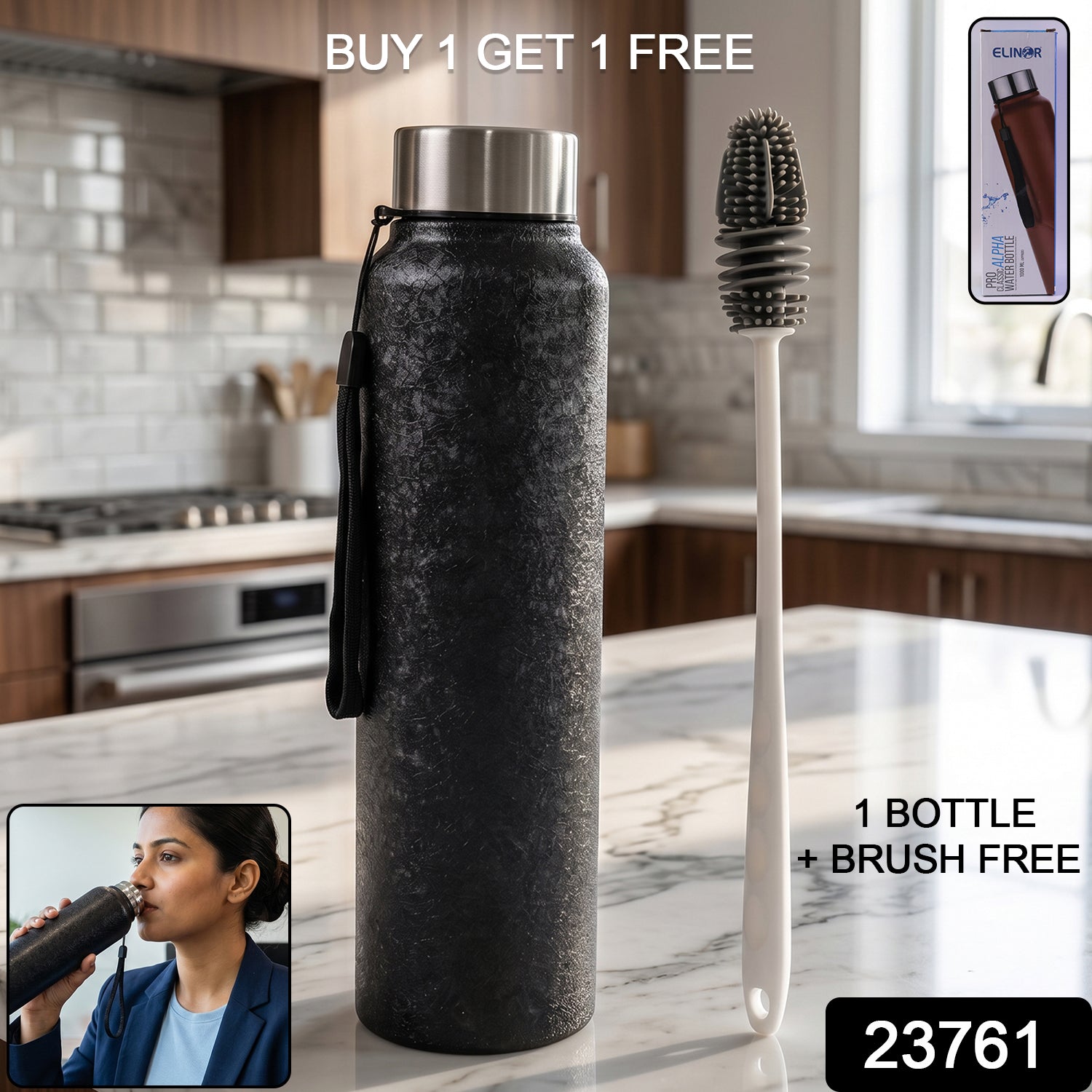 Stainless steel water bottle set with cleaning brush