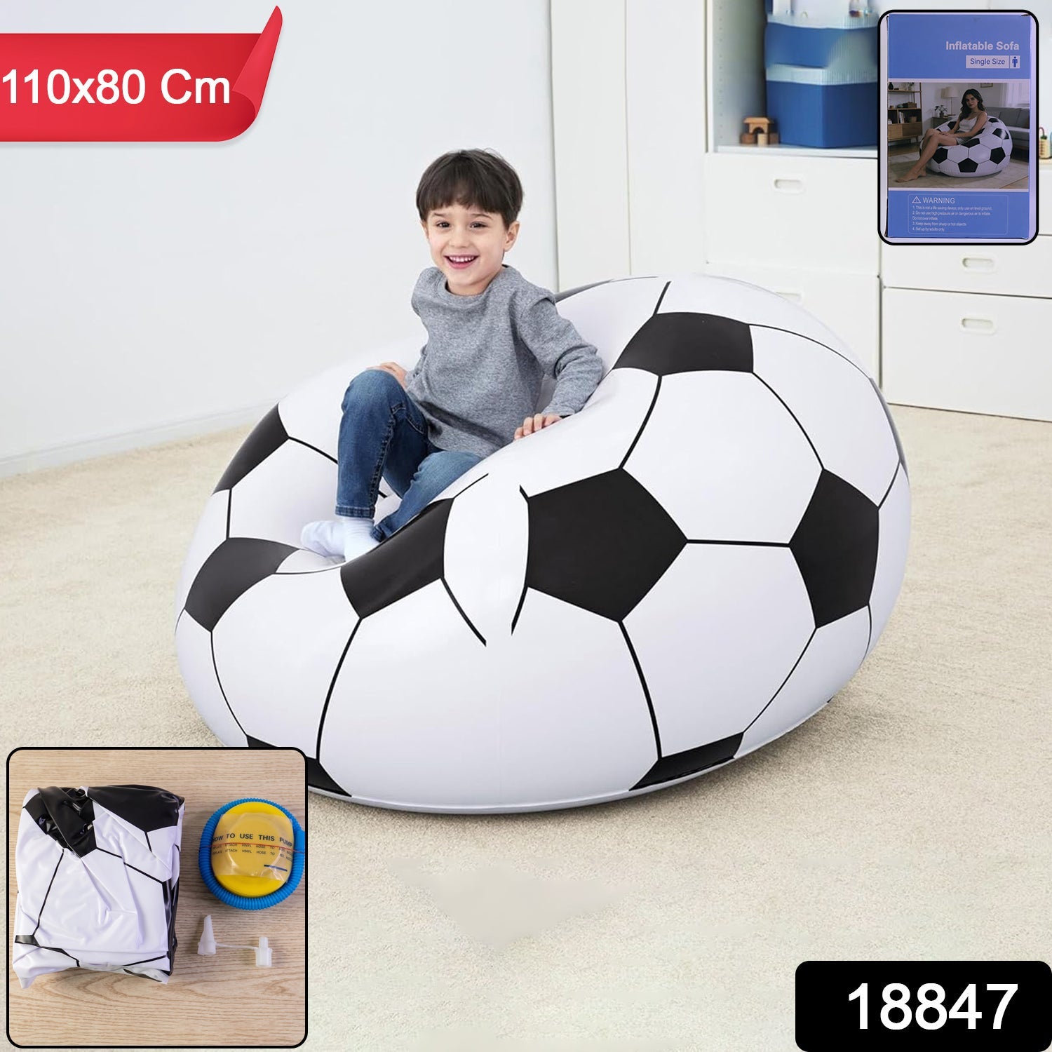 Inflatable air sofa with soccer ball design, lightweight and easy to inflate