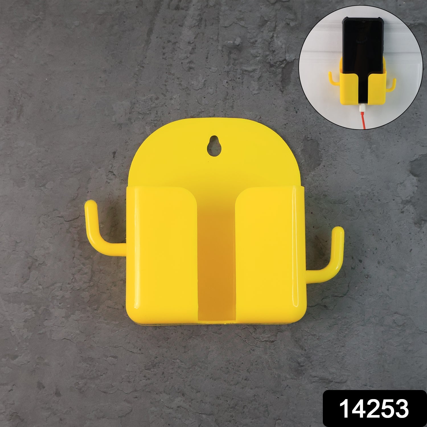 Mobile stand mounted on wall with hook