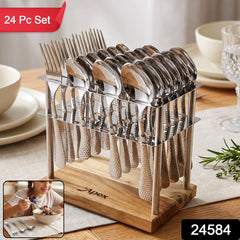 Hammered finish 24 piece cutlery set, 1 set