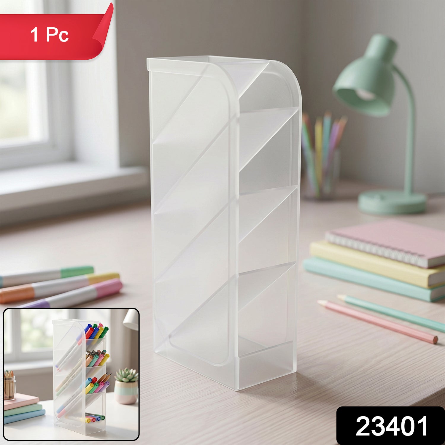 Clear plastic supply organizer for desk