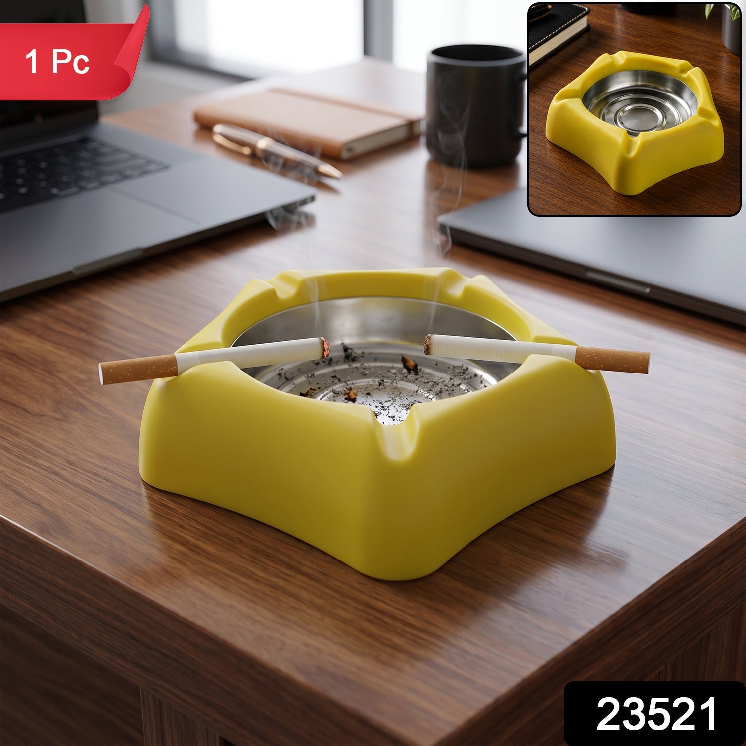 Heat Resistant Silicone Ashtray with Stainless Steel Inner Tray (1 Pc)
