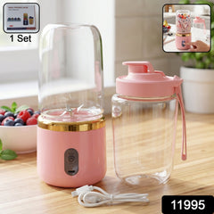 Portable cordless USB juicer with blending and travel cups for on-the-go smoothies