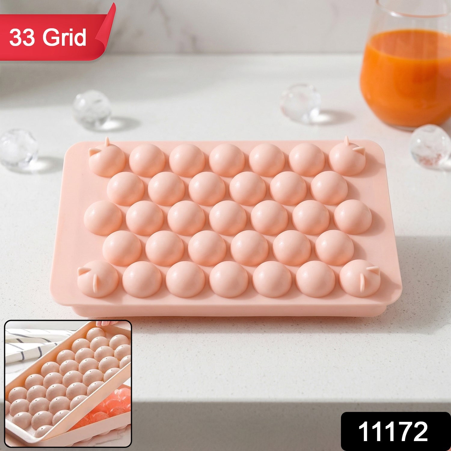 Plastic Ball Ice Cube Tray With Lid (1 Pc, 33 Grid)