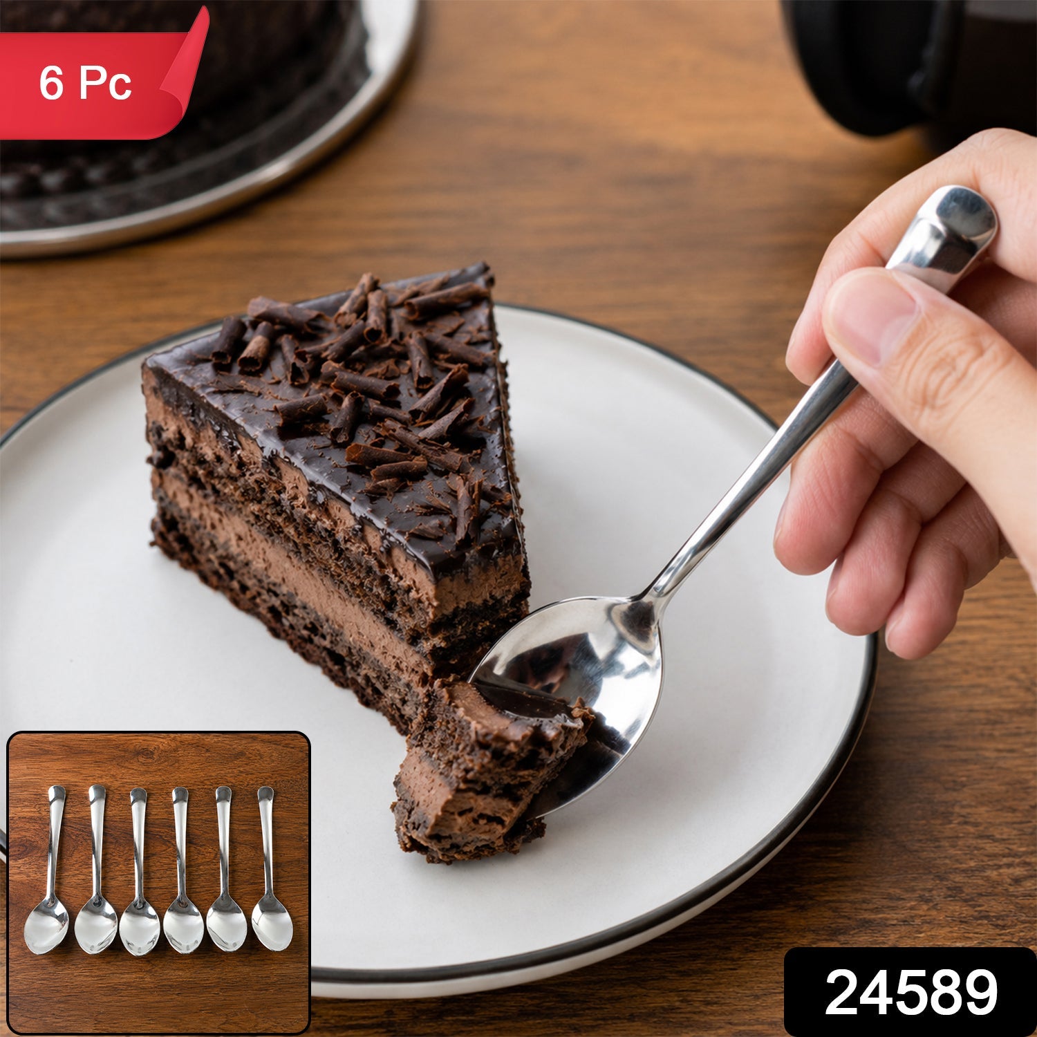 Six piece dessert spoon set for cake and pudding