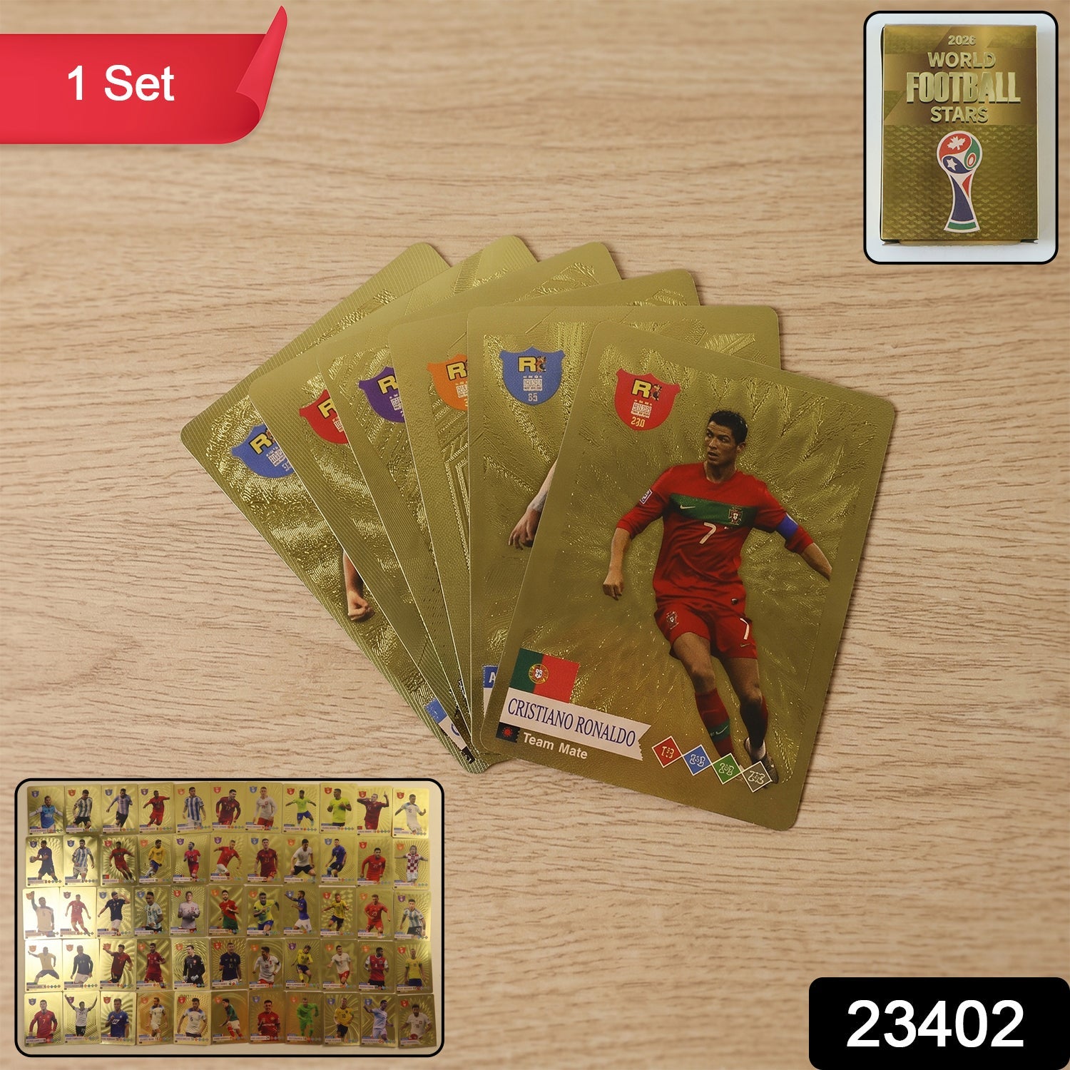 World Football Stars Card Set -Includes 1 Set of Football Player Trading Cards