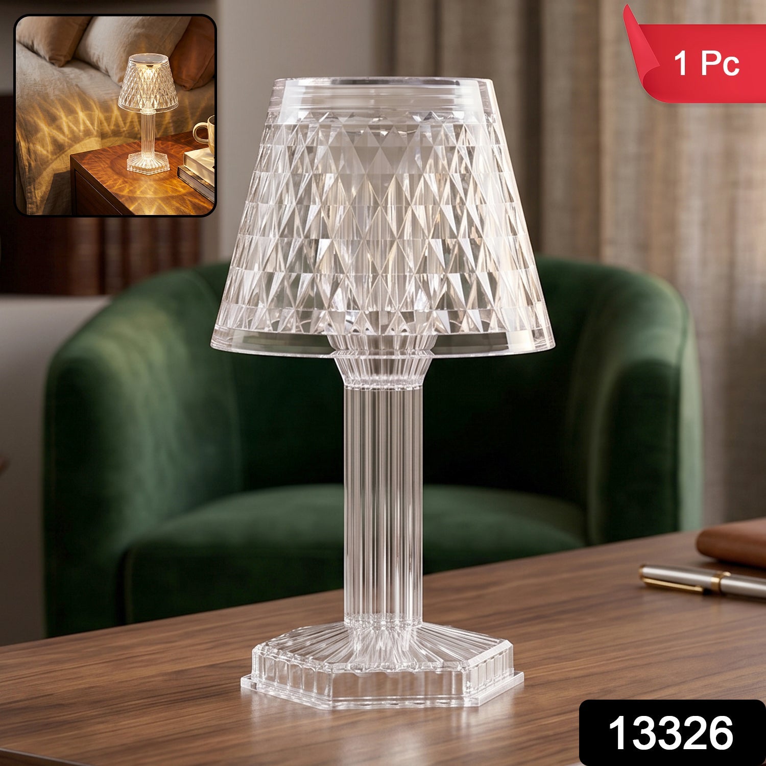 Cup Shape Crystal Table Lamp, Diwali (1 Pc)