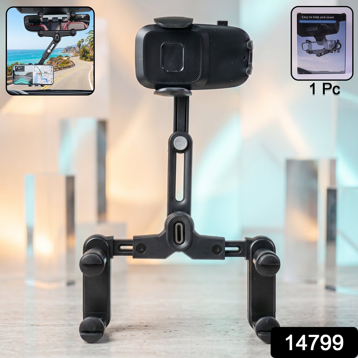Flexible car phone mount attaches to rearview mirror, ideal for GPS and calls