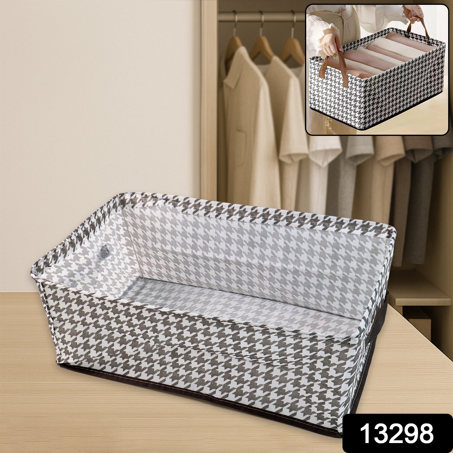 Canvas storage basket organizer on shelf