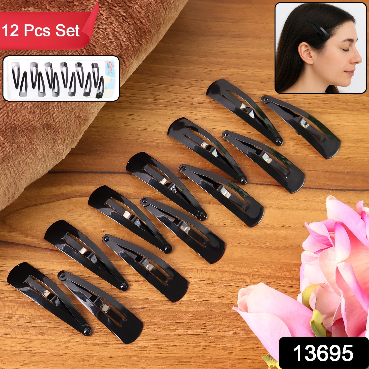 Close-up of Tik Tak Hair Clips in black color