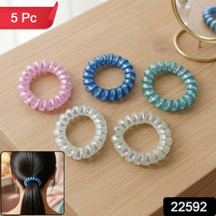 Soft Stretchable Telephone Wire Style Hair Bands Set (5 Pc, Mix Color)