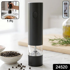Close-up of electric salt and pepper mill showing adjustable coarseness