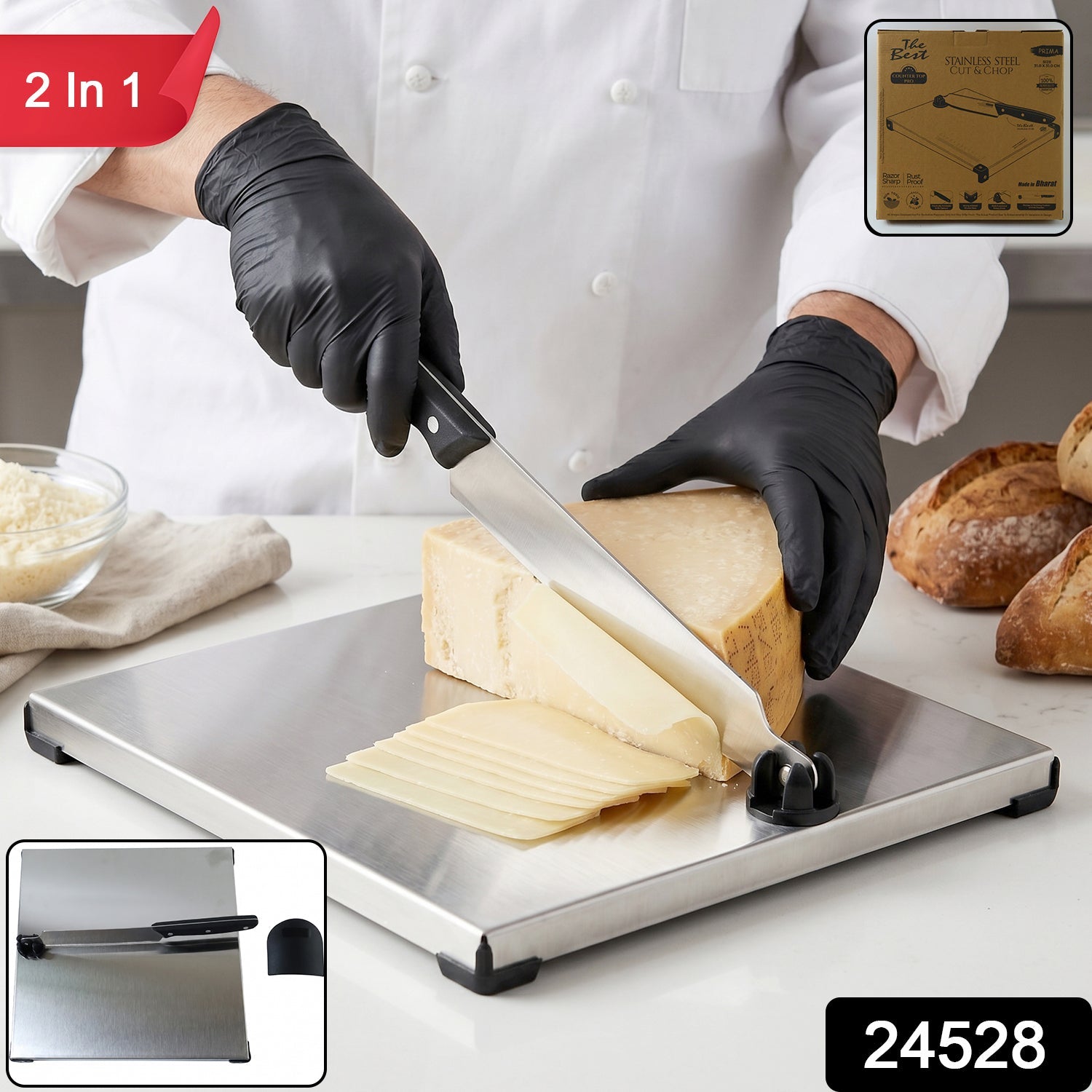 Stainless Steel 2 In 1 Cutting and Chopping Board with Built In Knife (1 Set)