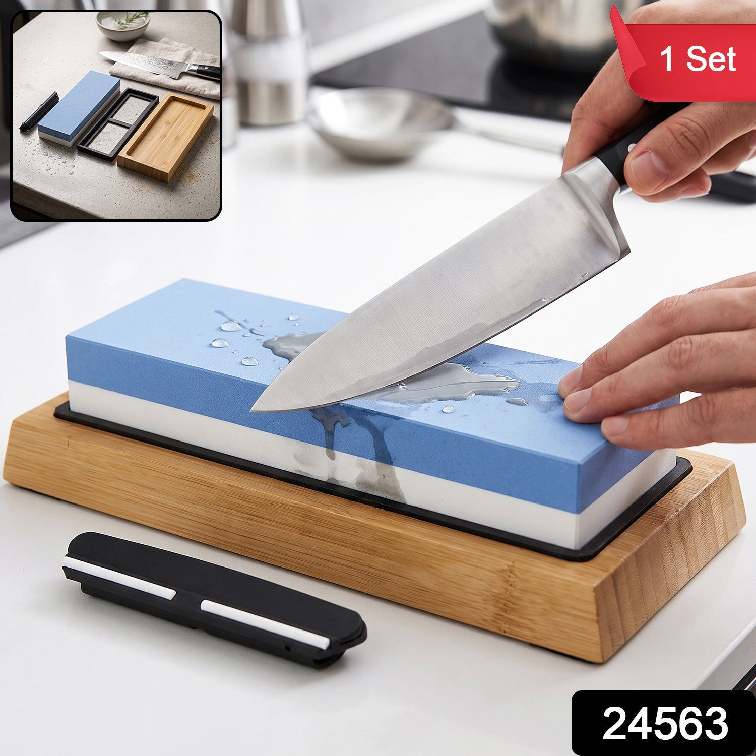 Whetstone sharpening set with angle guide, 1 set