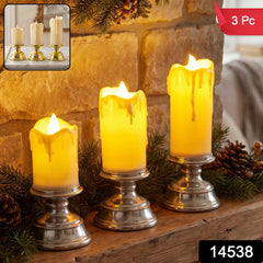 Three piece LED pillar candle set with stands