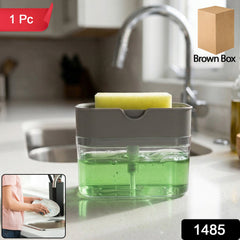 Close-up of soap dispenser pump and sponge holder