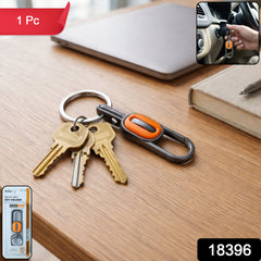 Side view of the heavy duty metal keychain showing carabiner clip