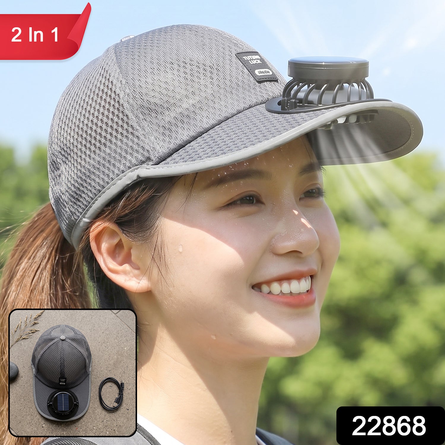 Baseball cap with built in solar fan for outdoor cooling