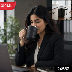 300 ml matte black mug with handle and lid, 1 piece