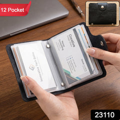 Close-up of the sleek black PU leather wallet showing button snap closure.