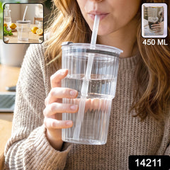 Plastic Tumbler with Lid â€“ 450ml Reusable, Clear & Leak-Proof