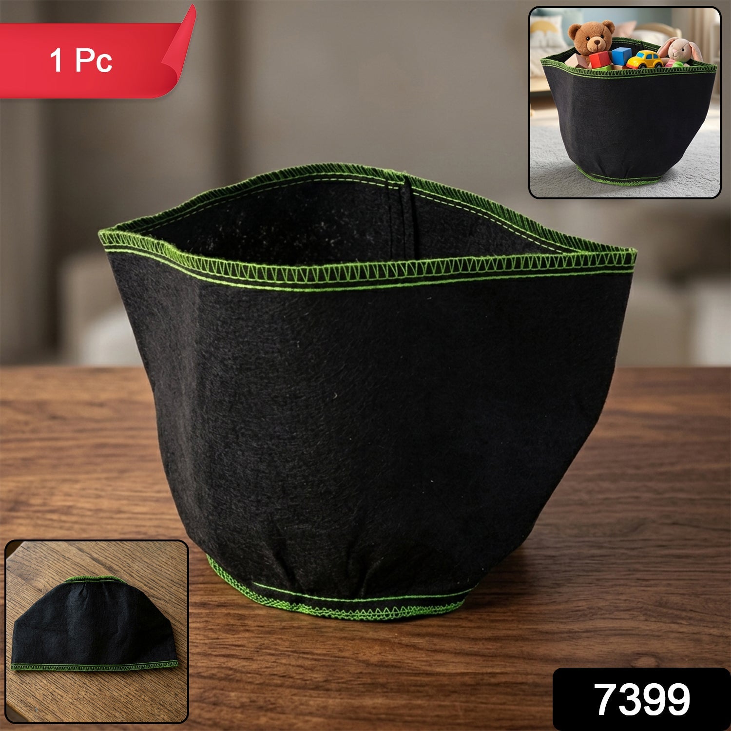 Collapsible storage bin in use
