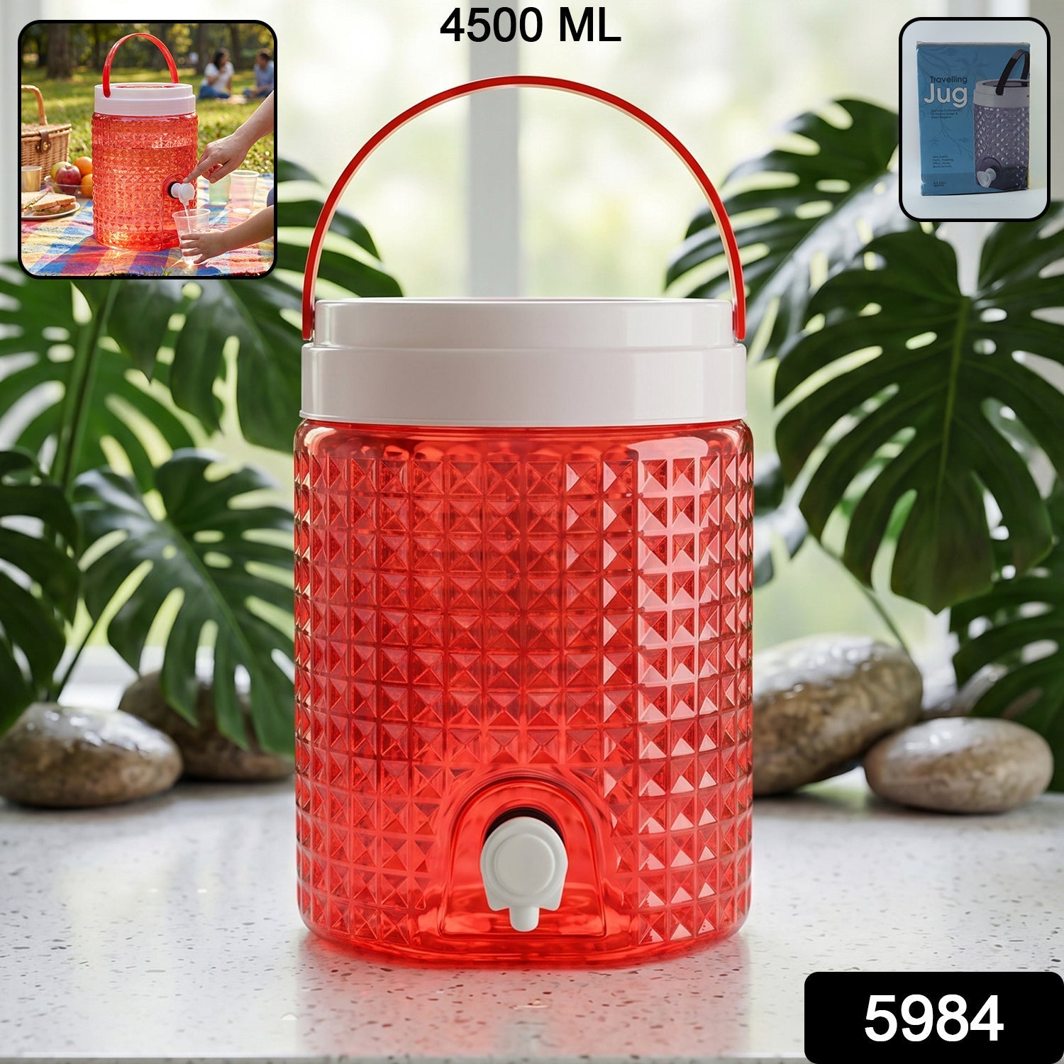 Diamond Cut Plastic Water Jug with handle close-up