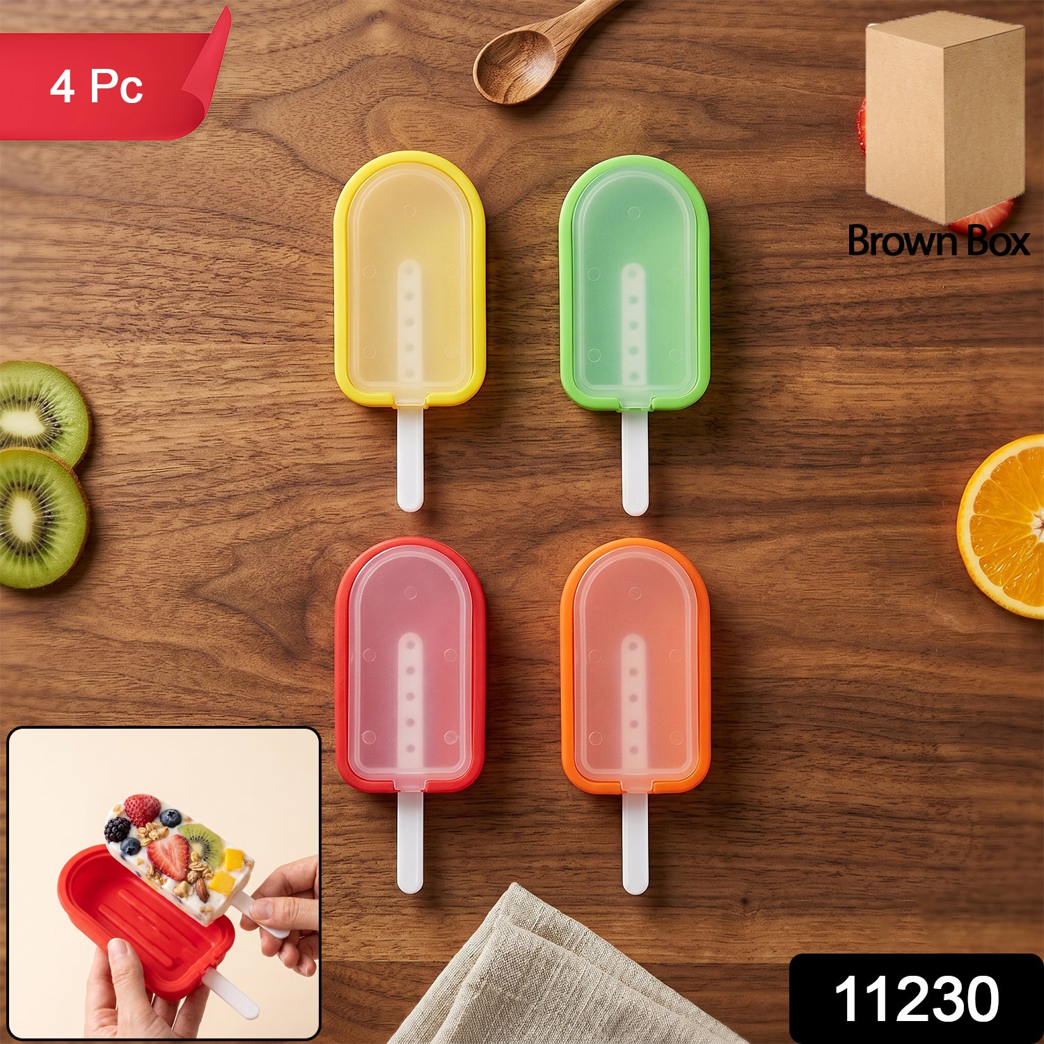 Premium Silicone Ice Cream Popsicle Mold Set 4 Pc