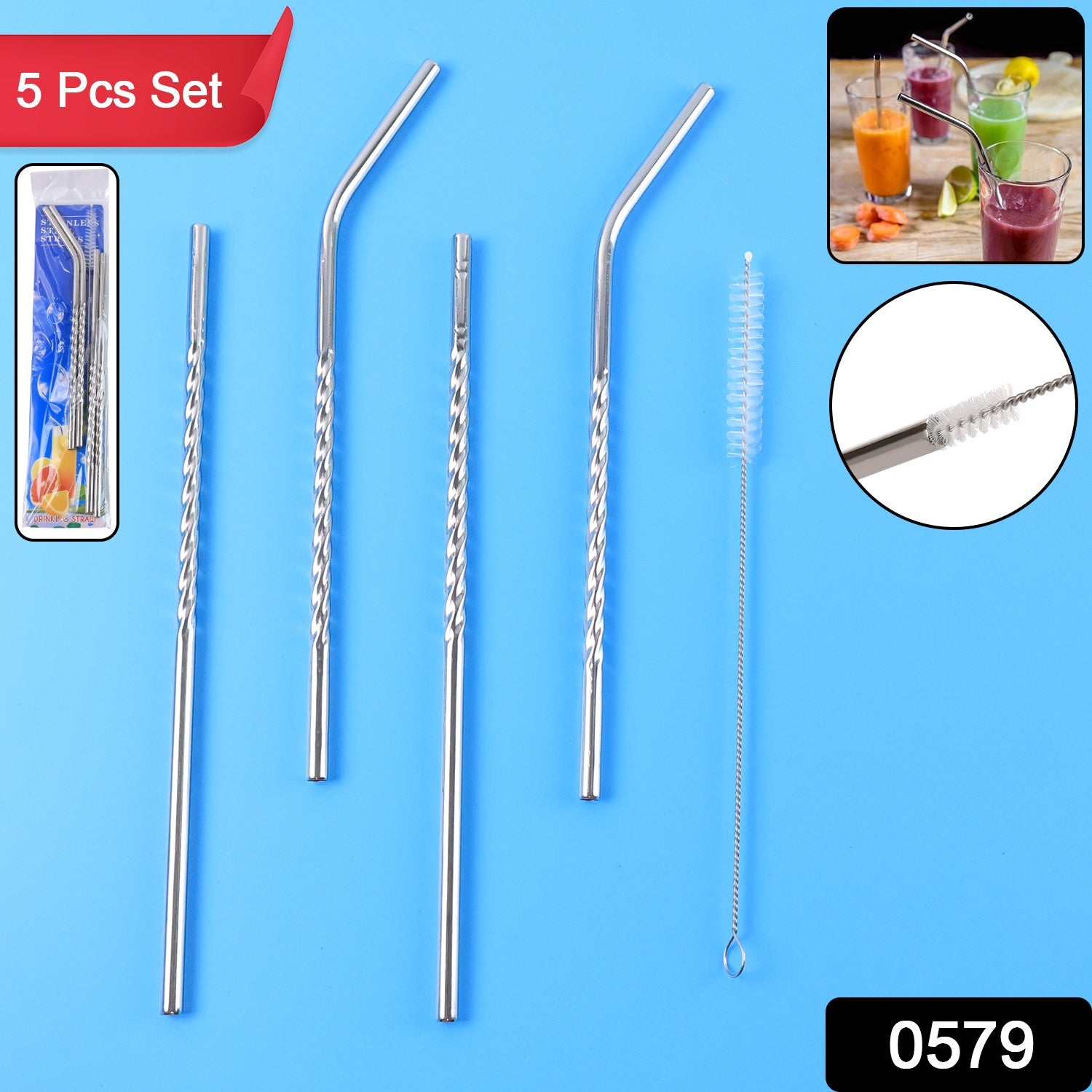 Packaging and product display of stainless steel straws set