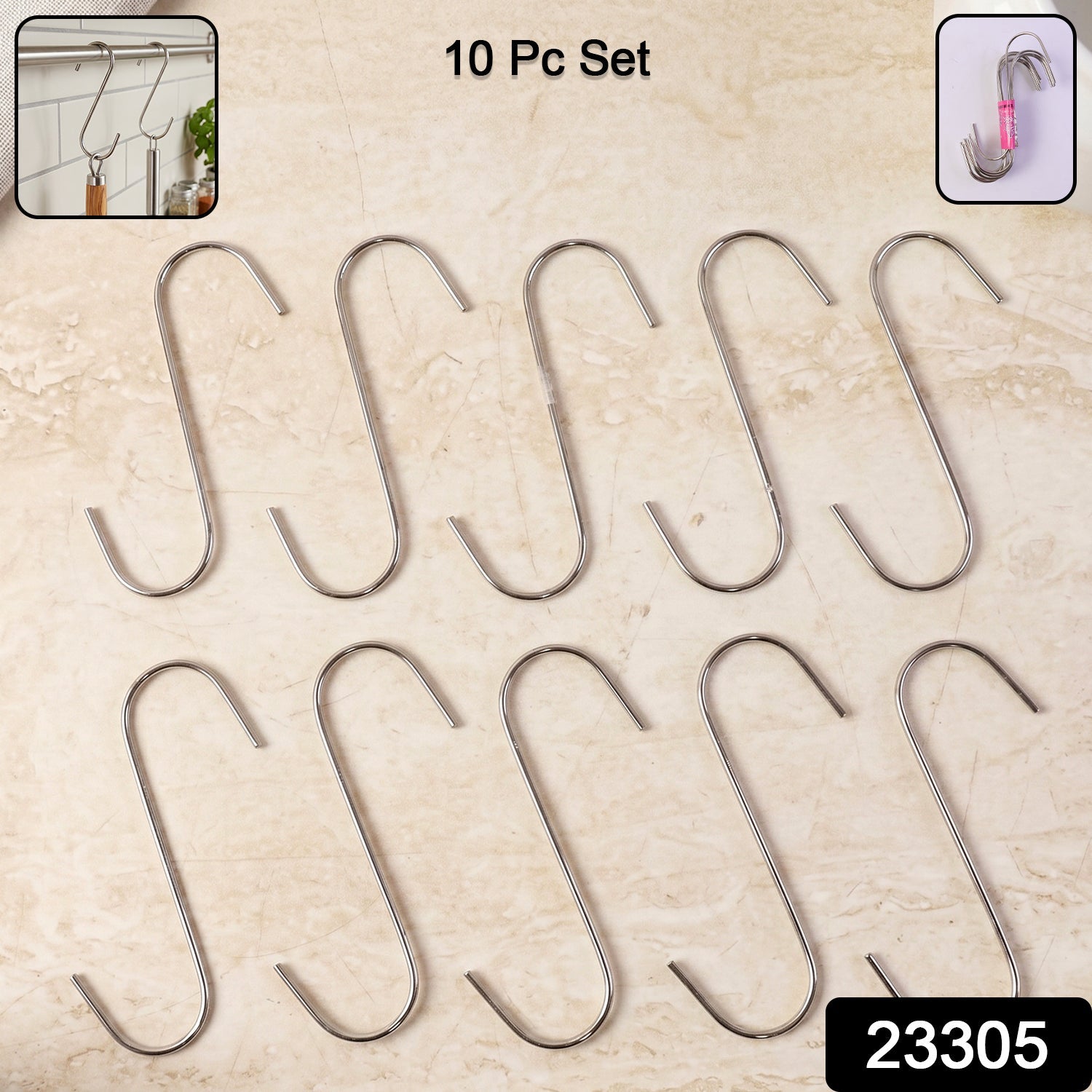 Multiple heavy-duty metal hooks ideal for organizing kitchen and workshop tools.