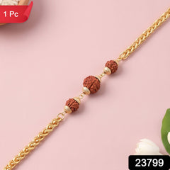 Premium Rudraksha Bead Rakhi, Gold-Plated Chain Rakhi for Brother (1 Pc)