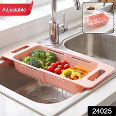 Adjustable Plastic Over the Sink Drain Basket Colander with Handles (1 Pc)