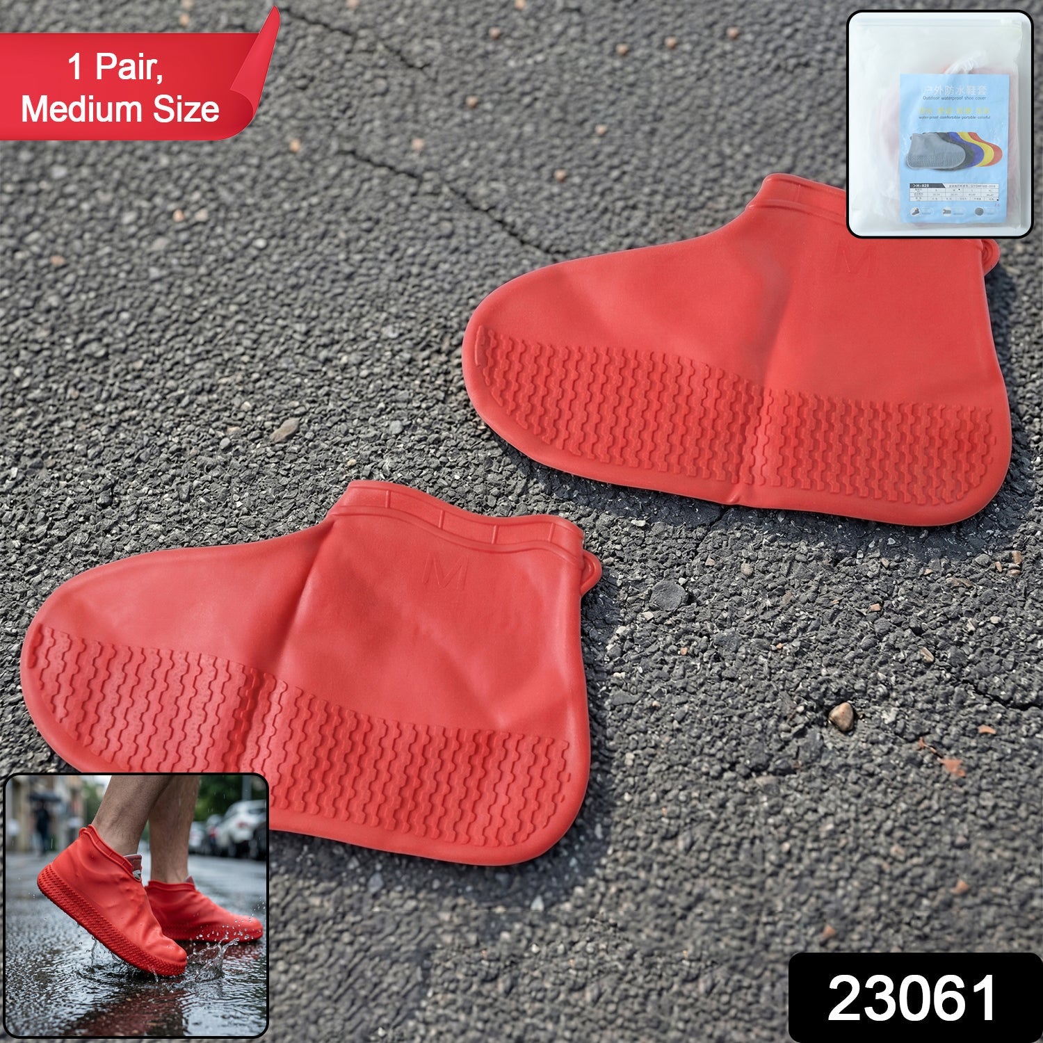Waterproof Silicone Shoe Cover Red Color (1 Pair, Medium Size)