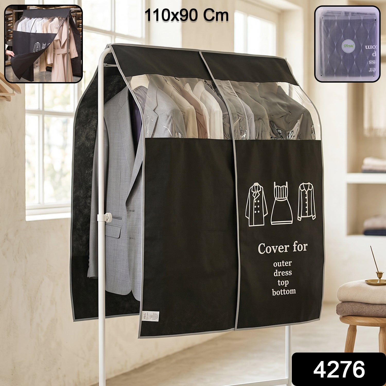 Close-up of breathable non-woven fabric dust cover with zipper