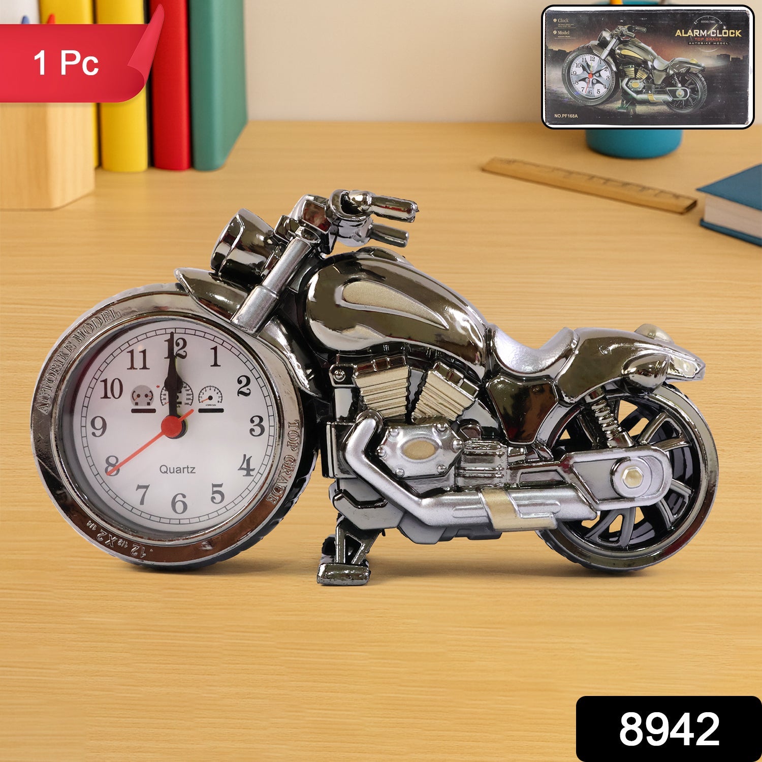 Motorcycle alarm clock detailed shot