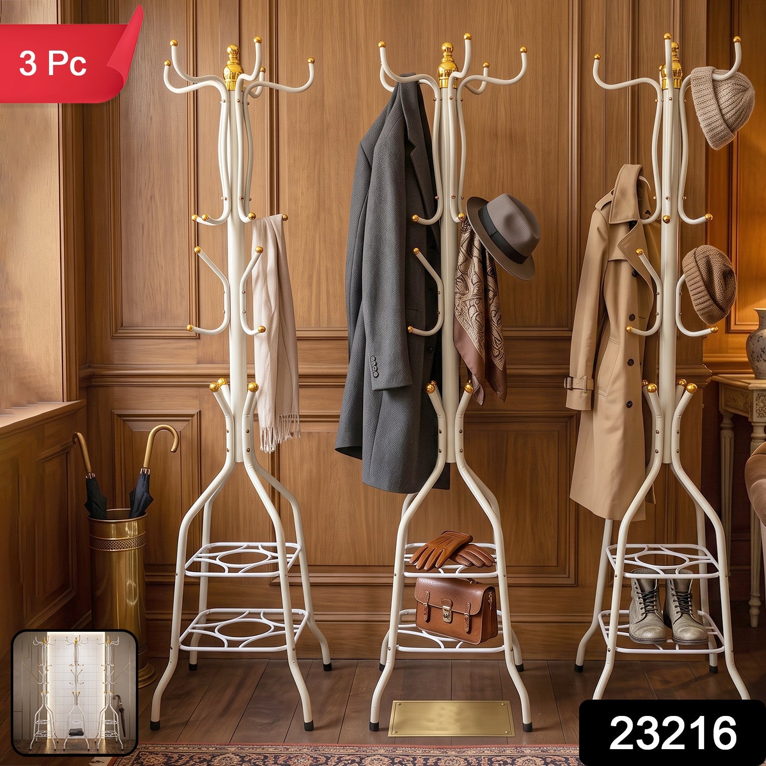 Metal Floor Standing Coat Rack Stand with Bottom Storage Shelf (1 Pc)