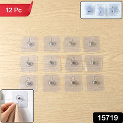 Transparent Self Adhesive Wall Hook Set (12 Pc)