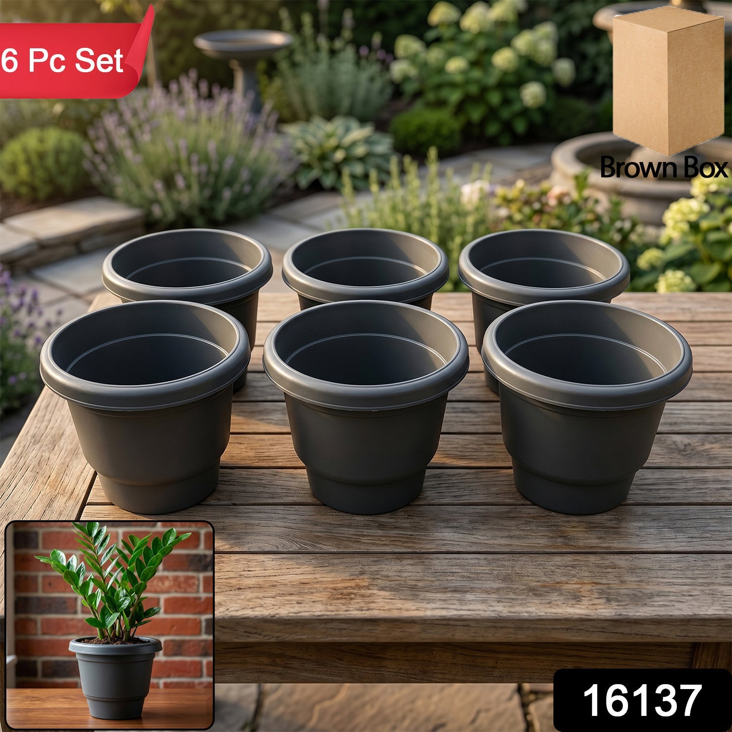 Set of six sturdy plastic planters for herbs, flowers, and succulents