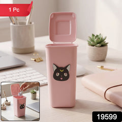 Creative Mini Trash Can Shape Pen Stand with Lid (1 Pc)