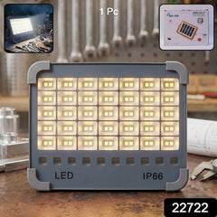 Bright portable LED flood light with solar panel and rugged IP66 waterproof body