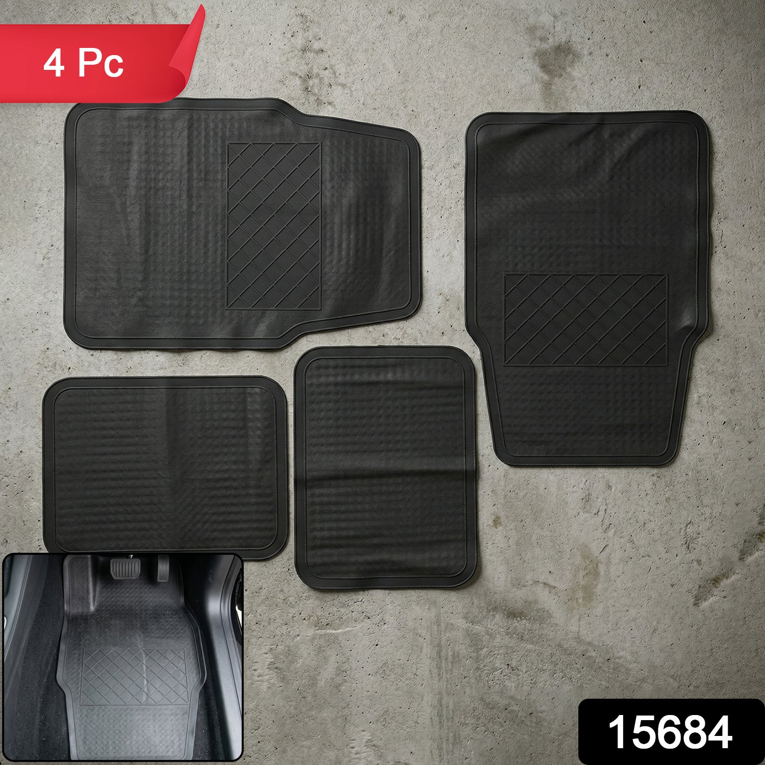 Heavy Duty Anti-Slip Rubber Car Foot Mat Set (4 Pc)