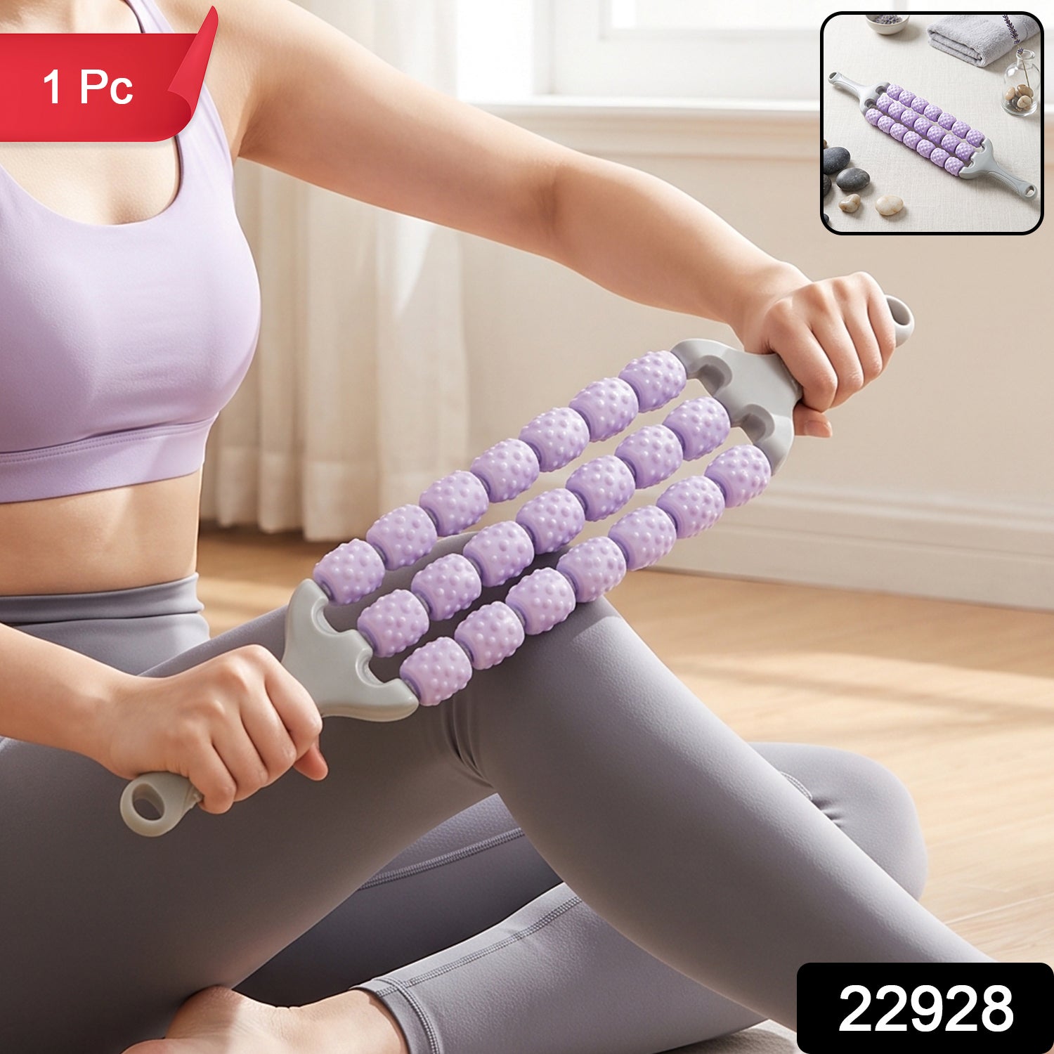 Massage roller stick with grip handles, 1 piece