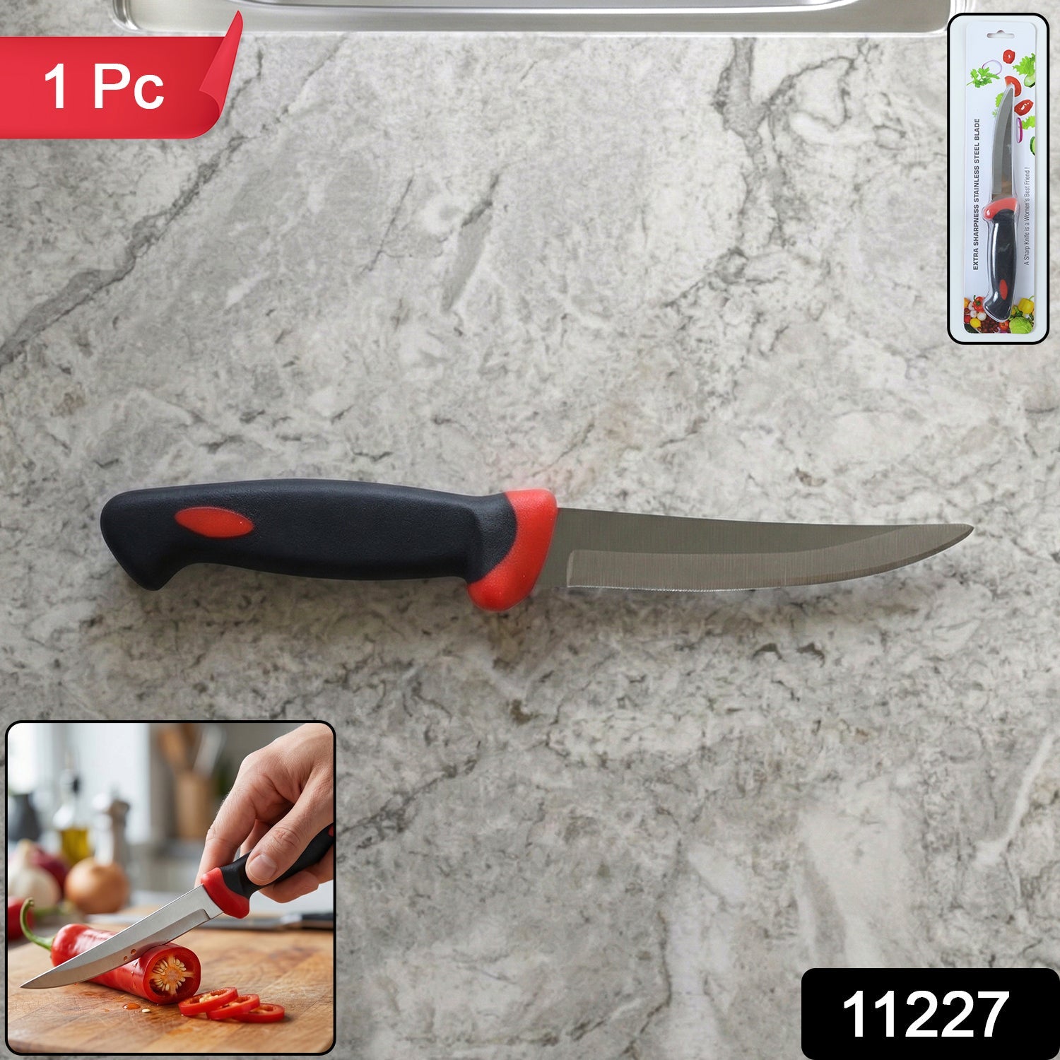 Stainless Steel Kitchen Utility Knife with Ergonomic Grip Handle (1 Pc)