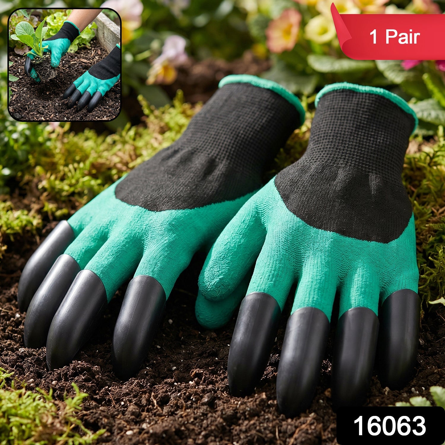 Pack of gardening gloves with claw fingertips