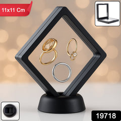 Side view of transparent magnetic jewellery display box showing detachable base