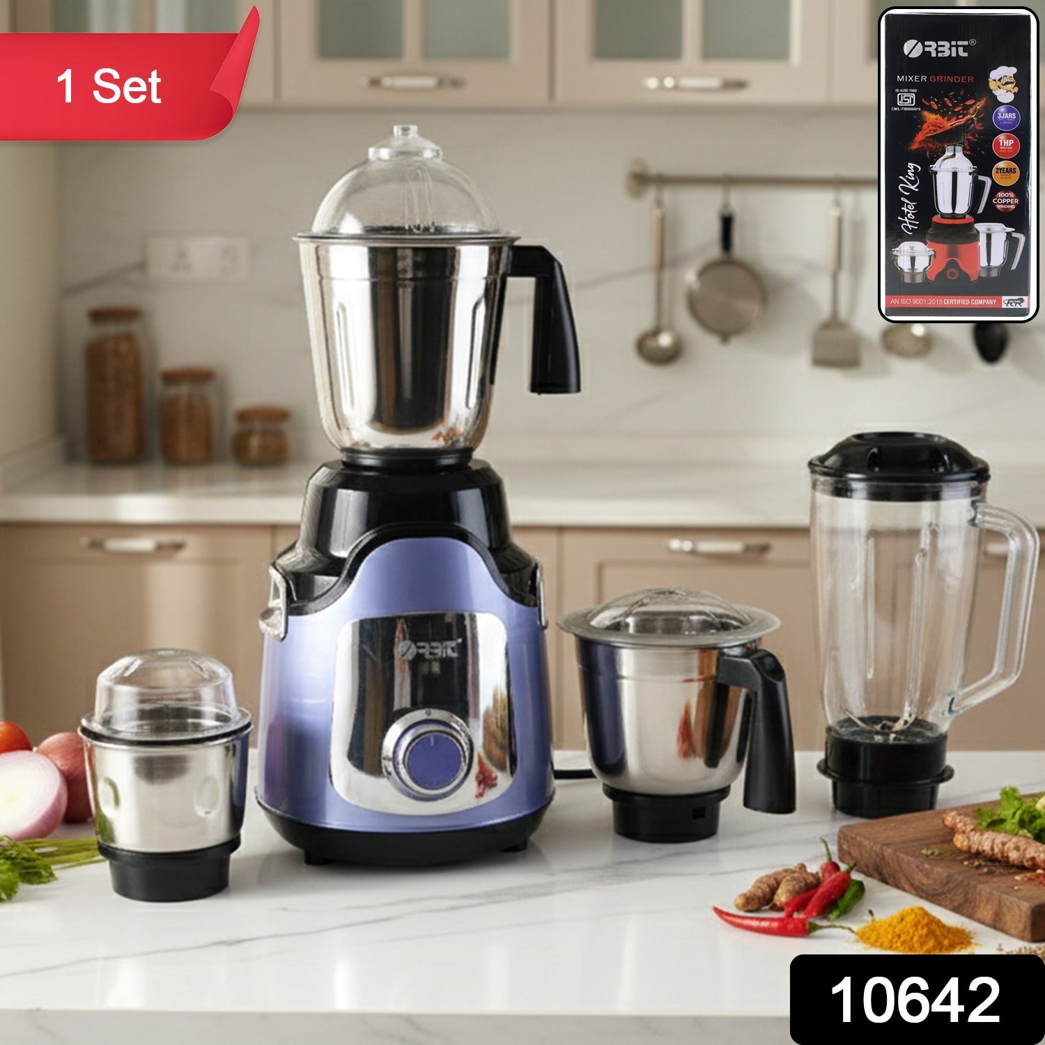 Orbit mixer grinder top view with jars