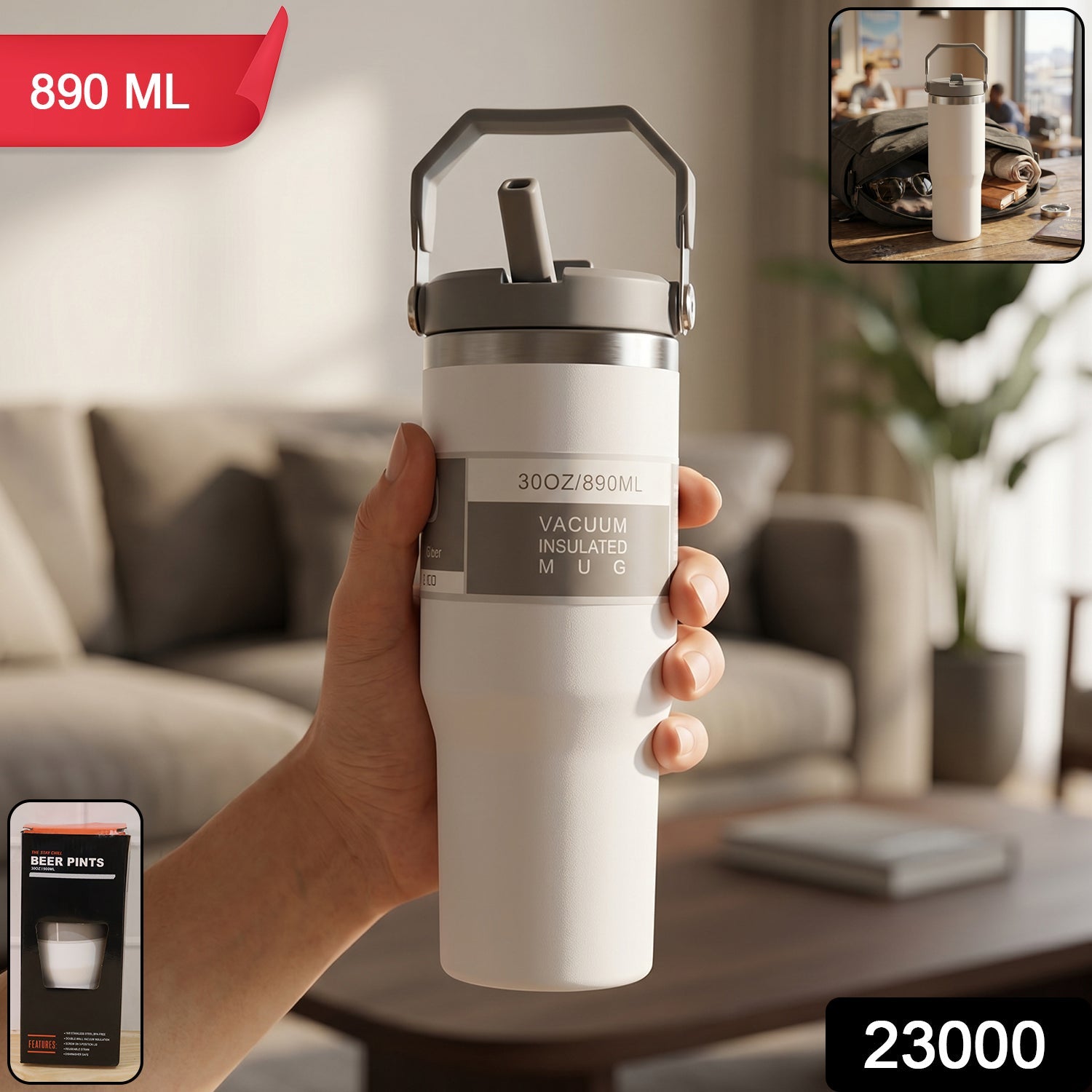 Premium Vacuum Insulated Stainless Steel Tumbler Mug (1 Pc, 890 ML)