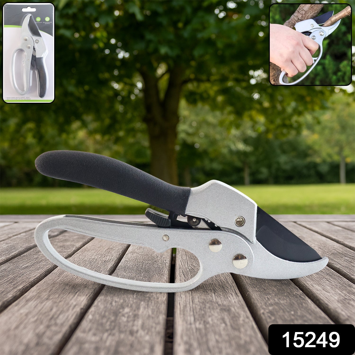 Gardening pruning shears on white background
