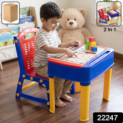 Children's study table and chair set with built in learning board